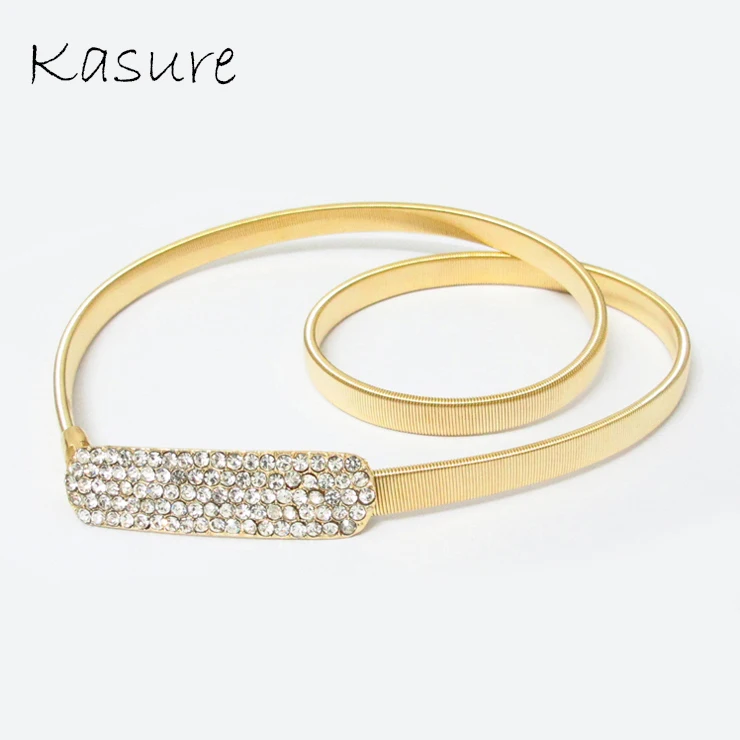 

Ремень-цепочка женский эластичный, с металлической пряжкой и золотыми Стразы