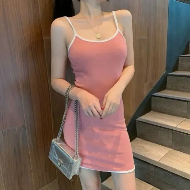 

2021 Sexy fashion Summer Sleeveless Straps Dress Women Bodycon Dresses Low Chest Bag Hip Backless v Neck Party Dress MiniDress