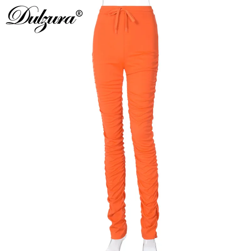 

Dulzura ruched stacked pants high waist drawstring streetwear 2020 autumn winter clothes solid sweatpants casual fashion sporty