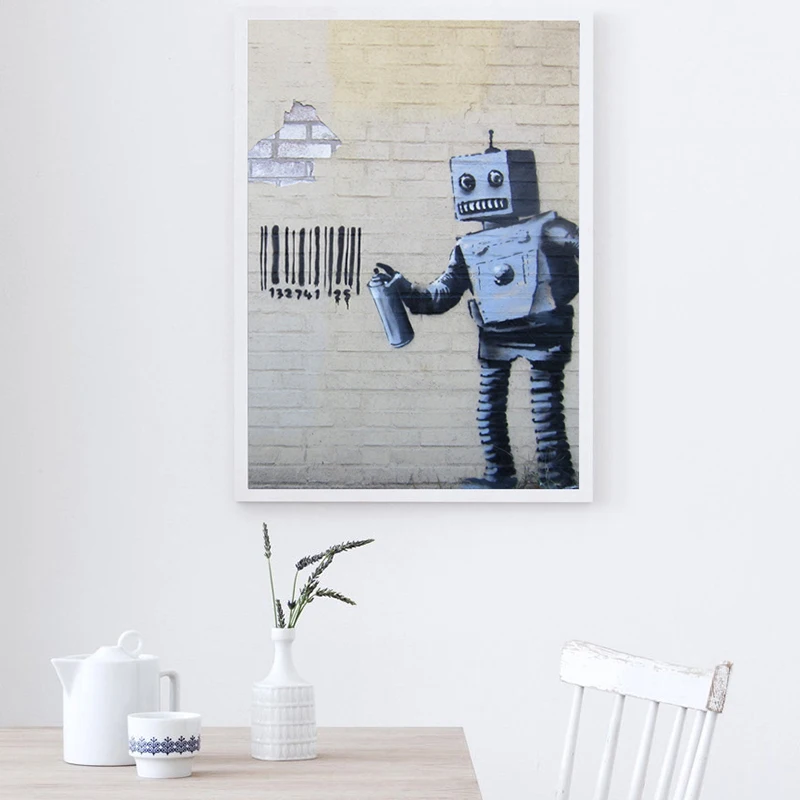 Бэнкси робот штрих код этикетки плакаты и принты Холст Картина настенное