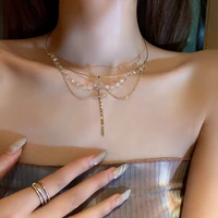 origin summer korean fashion cross rhinestone pendant necklace for women fashion crystal chokers necklace jewelry