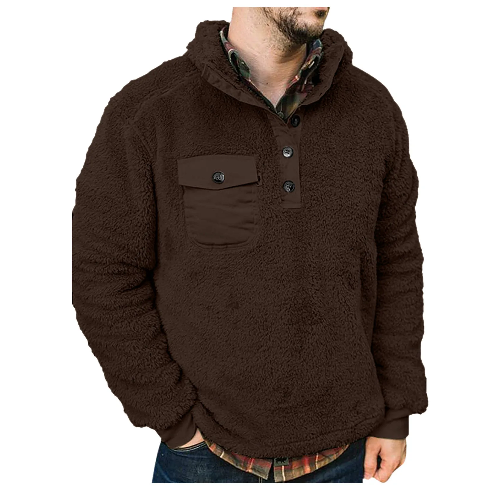 

Men's Hoodie Winter Fleece Pullover Sweatshirt Jacket Button Collar Warm Streetwear Coat Moletom Feminino Sudaderas Con Capucha
