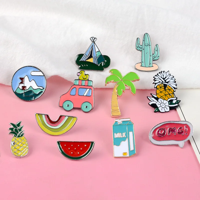 Fashion Fruit Enamel Lapel Cartoon Pins Pineapple Trees Mix Brooches Badges Backpack Cute Gifts For Friends Wholesale 1pc - купить по
