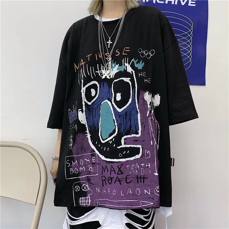 

Half Short Sleeve Tshirts 2021 Spring Summer Man Women Harajuku Cartoon Print Loose T-shirt Lovers' Top Fashion