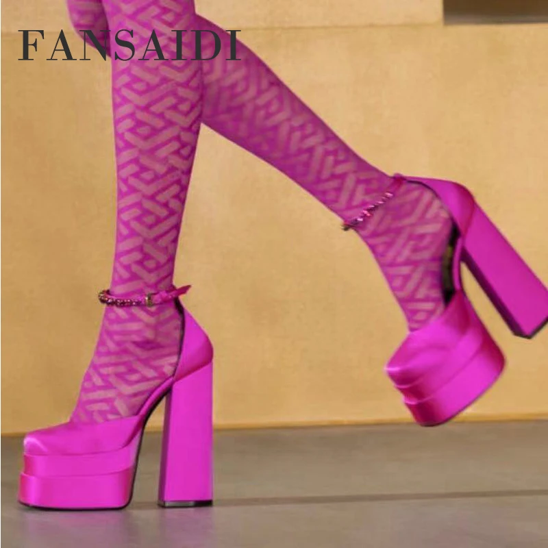 

FANSAIDI Summer Fashion Women's Shoes New Elegant Red Chunky Heels Consice Waterproof Beige Pumps Sexy Block Heels 41 42 43 44