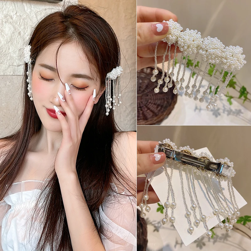 

Handmade Pearls Hair Clips Pin for Women Fashion Geometric Flower Barrettes Headwear Girls Sweet Hairpins Hair Accessories