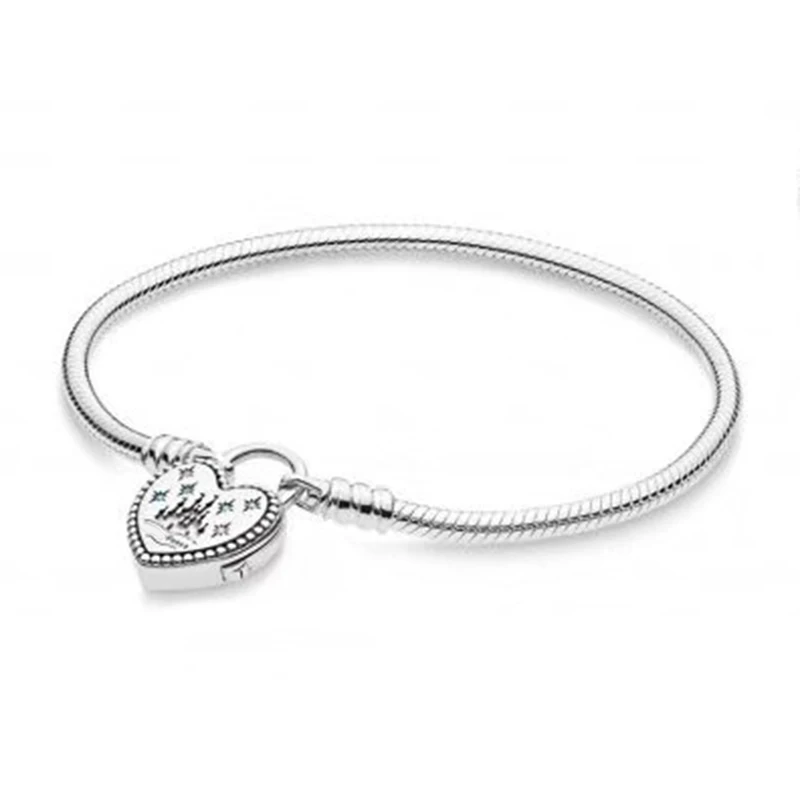 

NEW 100% 925 Sterling Silver Original Classic Logo Lovely Park Charm Lock Basic Bracelet with Signature Padlock DIY Bead Gift