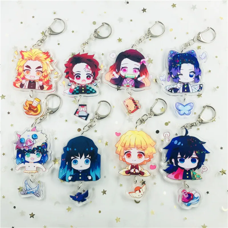 

Брелок Аниме рассекающий демонов Tanjirou Kamado Nezuko Tomioka Giyuu Kimetsu No Yaiba акриловое кольцо для ключей Милый Забавный мультяшный