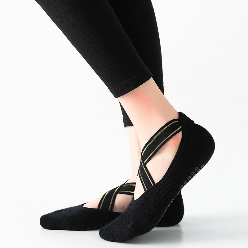 

Hot Sells High Quality Bandage Yoga Socks Anti-Slip Towel Bottom Pilates Sock Breathable Quick-Dry Backless Barre Dance Socks