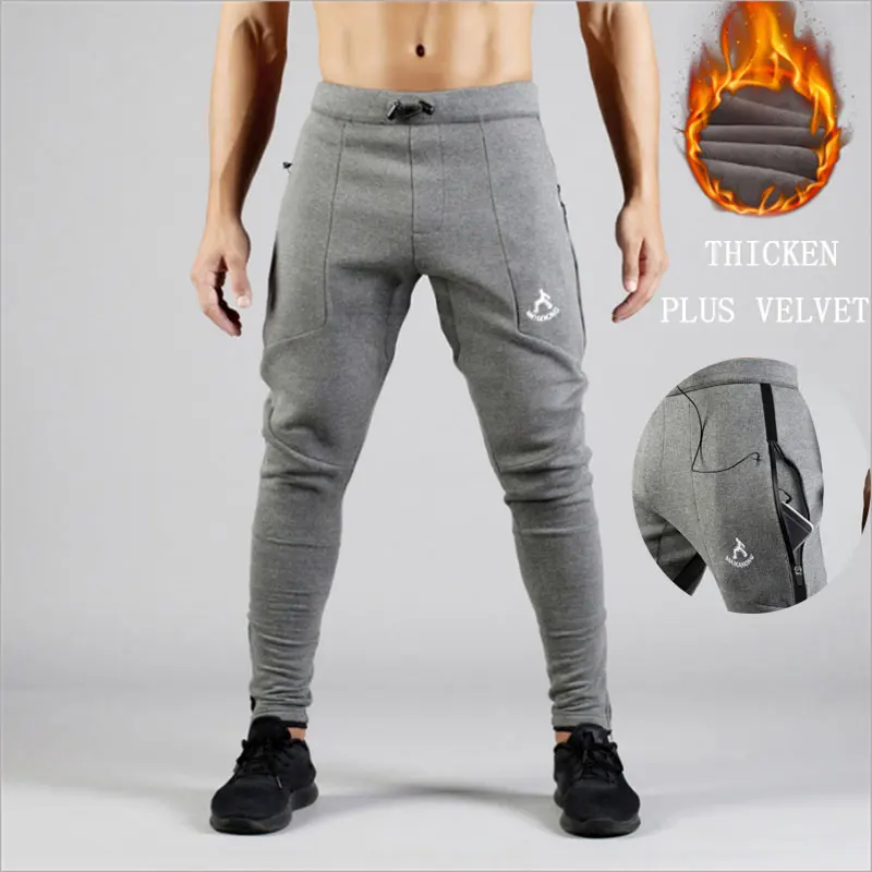 

Men's winter warm slim sports pants Listen to the song running deep pocket design training men's plus velvet jogging pants S-XXL