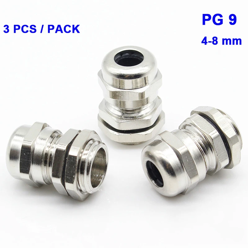 3 шт PG9 никелированный латунный кабельный сальник с Стопорной Гайкой