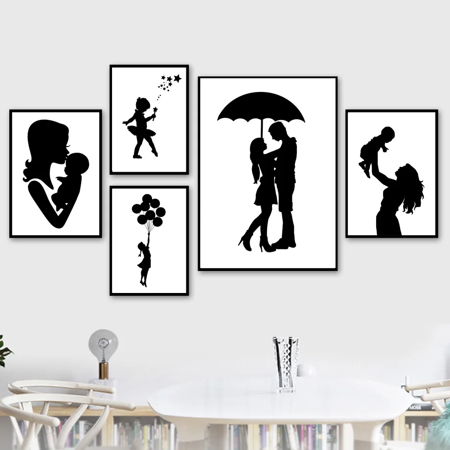 Черно-белый шар в форме звезды Зонтик Абстрактный персонаж плакаты на