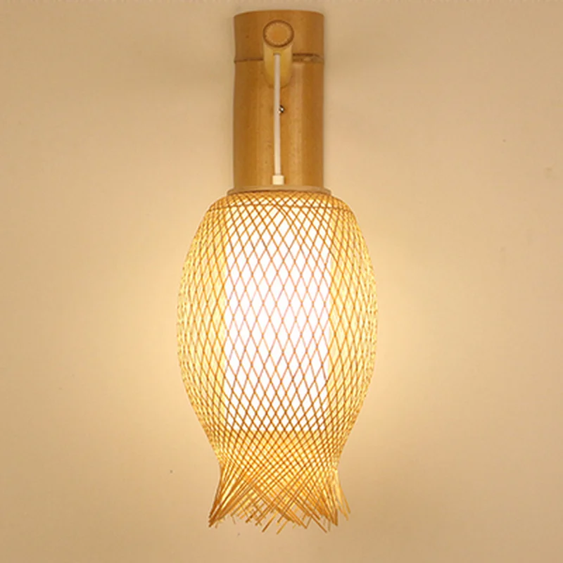 Бамбуковый Плетеный ротанговый фонарь настенный светильник деревенский