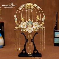 himstory chinese classical fan ancient style golden hollow fans bouquet hanfu costume bride wedding accessorie