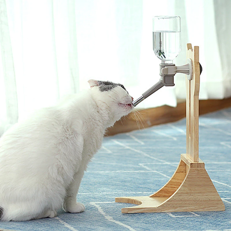 

Pet Water Dispenser Cat Dog Drinking Water Rack Height Adjustable Hanging Kettle Bamboo Oak Optional Stable Not Easy To Deform