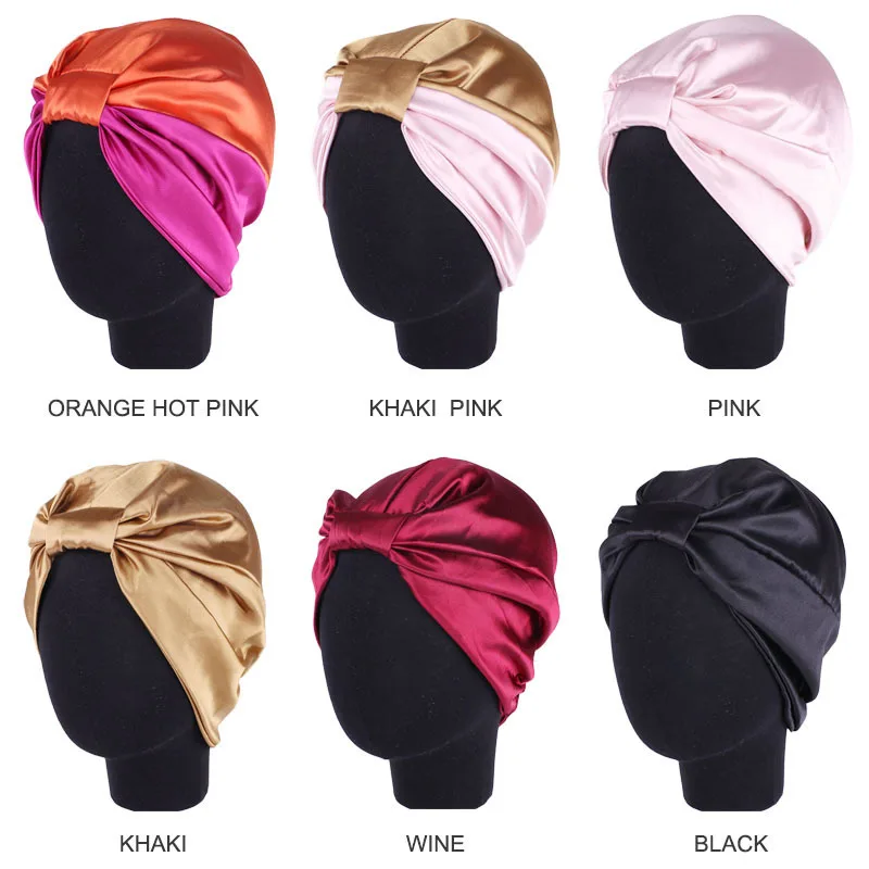 

Satin Bonnet Hair Caps Salon Night Hair Hat Natural Curly Hair Double Elastic Bathing Sleep Women Head Cover Wrap Hat