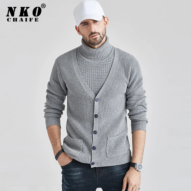 

CHAIFENKO Men's Brand High Quality Turtleneck Sweaters Men Winter Warm Cotton Knitted Men Sweater Fashion Casual Pullovers Men