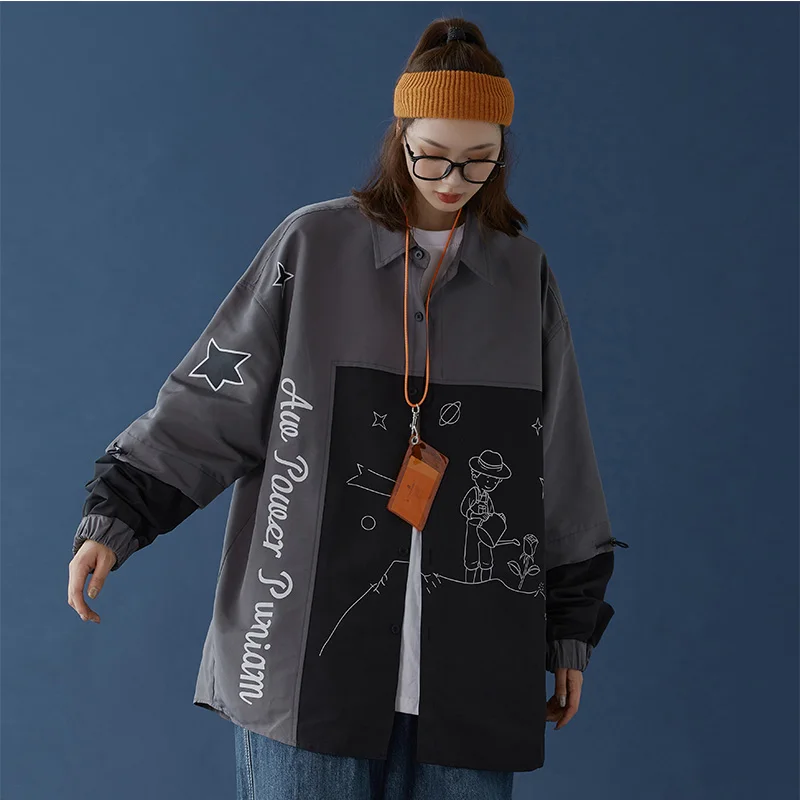 Женские блузки в стиле BF свободная верхняя одежда Харадзюку женские весенние