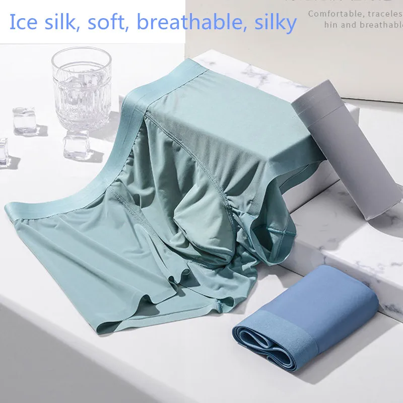 6 Pcs/Lot Men Ice Silk Underwear Summer New Seamless Breathable Boys Loose Underwear Youth Large Size Ultra-Thin Men's Underwear