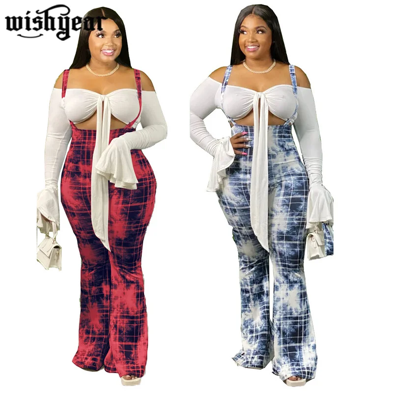 

Fashion Plaid Print High Waist Bell Bottom Pants Woman Plus Size L-4XL