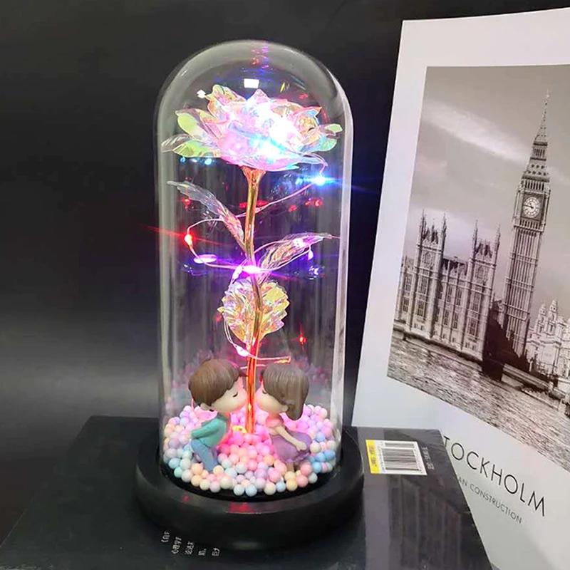 

Colorful Roses Artificial Flower Led Lamp Glass Cover Rose Decoration Valentine's Day Galaxy Rose Flower Gift LAD-sale