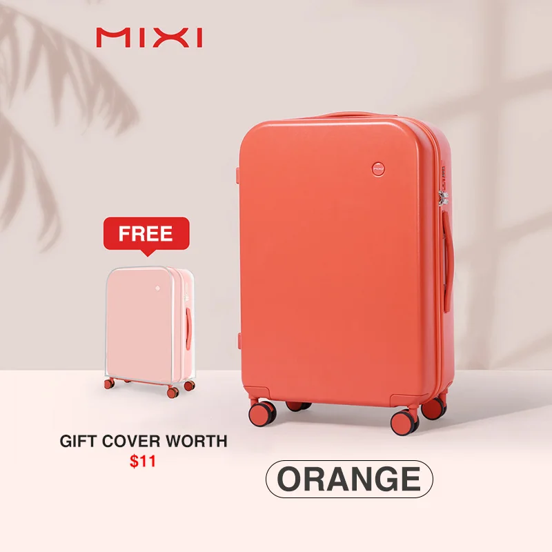 Mixi PC Men Women Luggage Suitcase Travel Trolley Case Mute Spinner Wheels Rolling Luggage Case TSA Lock Carry Ons M9236 - Цвет: Orange