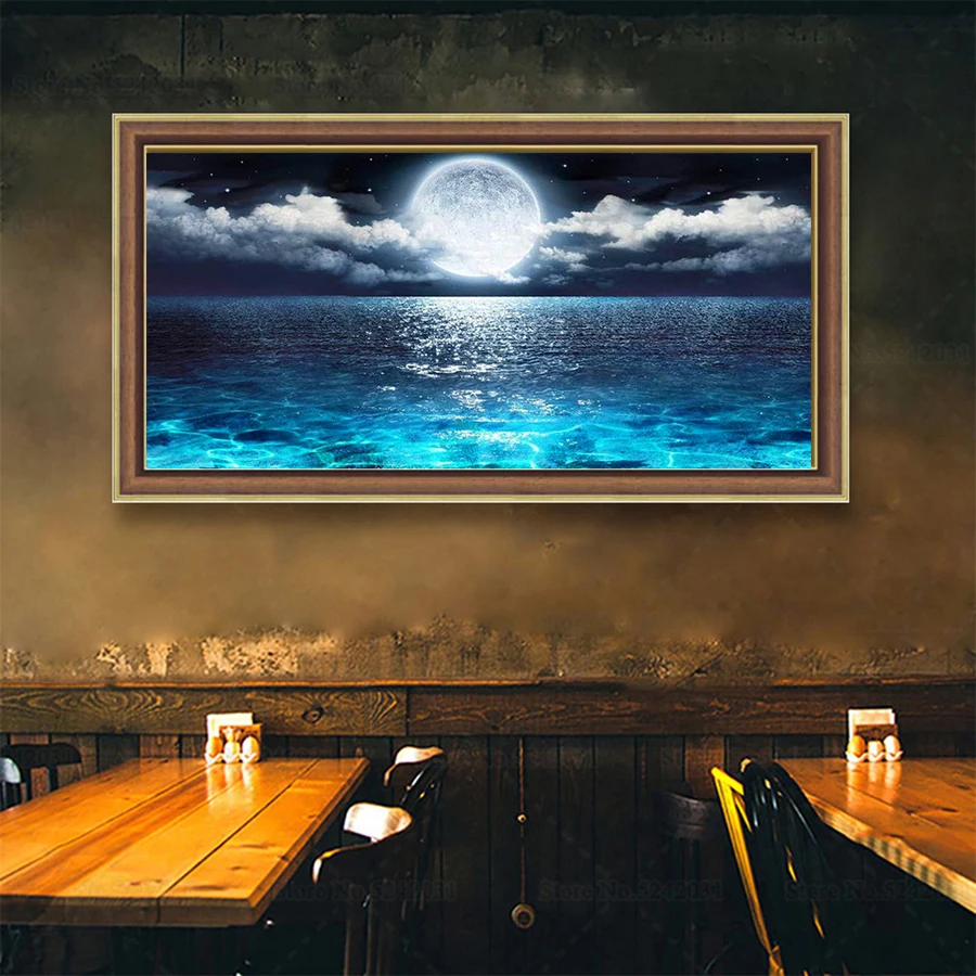 

Алмазная вышивка под лунным светом и озером, живопись 5d «сделай сам», мозаика для украшения отеля, дома