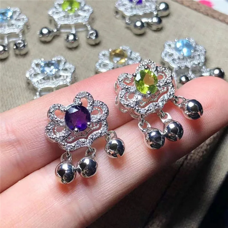 Фиолетовая Подвеска из натурального кристалла резной серебряный кулон Ruyi Lock