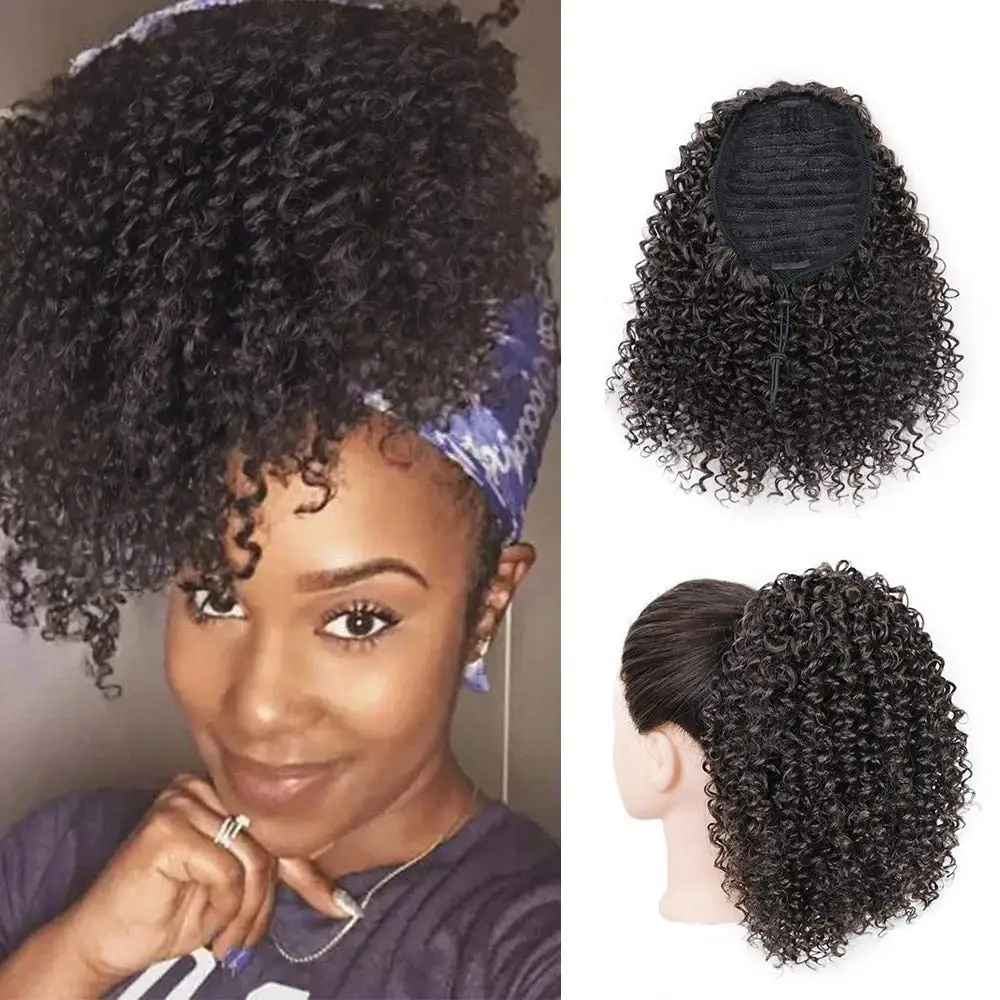 

raw string Puff Afro Kinky Curly ponytail African American Short Wrap Synthetic clip in ponytail Hair Extensions 10inch