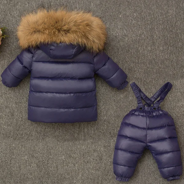 

Children's down jacket set boys and girls kids new winter thick down skiing coat 2-piece set real natural fur - 30 degrees