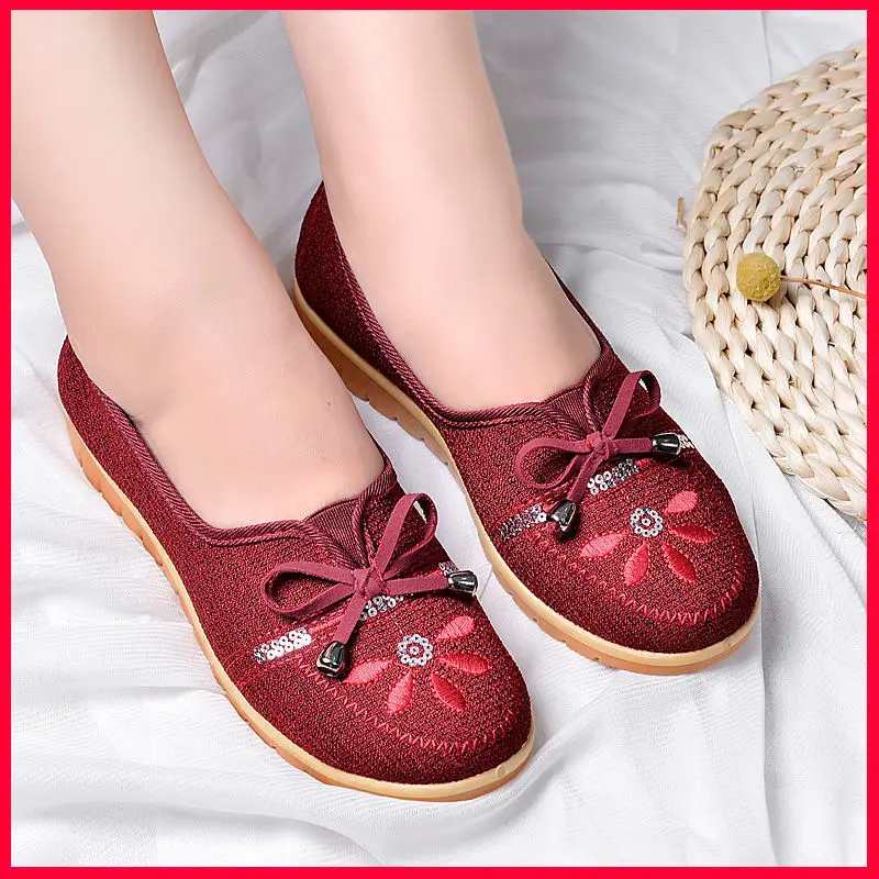 

Cresfimix fashion sweet red bow tie slip on cloth shoes for women lady casual ballet dance spring shoes zapatos de mujer a6669