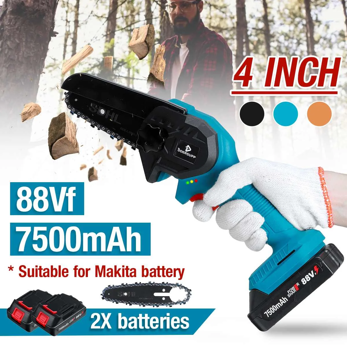 

1080W 4 дюйма Электрическая цепная пила мини Обрезка цепная пила Беспроводные Bluetooth с помощью одной руки сада дерево регистрации деревообраба...