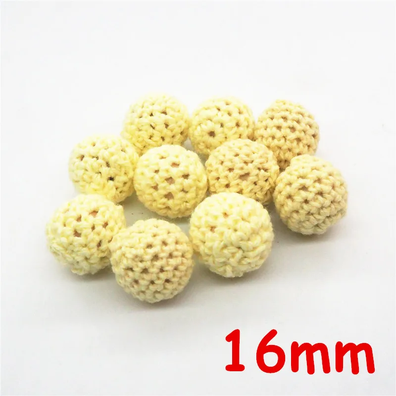 Cream Yellow Chenkai 50 шт. 16 мм 20 мм Круглый Вязание Хлопок крючком деревянные бусины шарики для DIY украшения для прорезания зубов ожерелье игрушка - Цвет: Cream Yellow