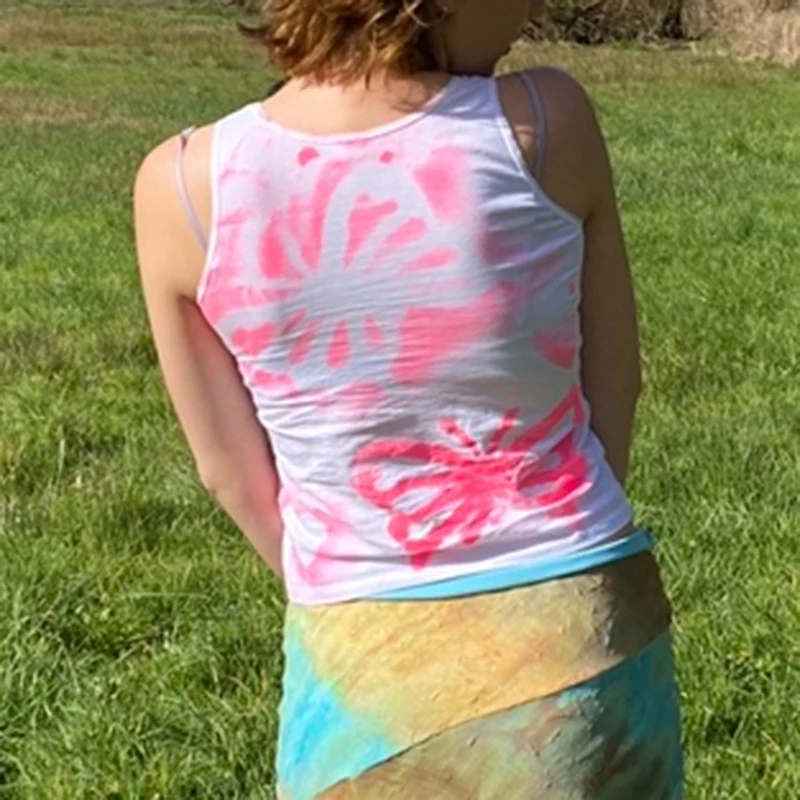 

Waatfaak O Neck Harajuku White Tank Top Women Y2K Butterfly Printed Summer Sleeveless Crop Top Streetwear Vintage Cute Pink 2021