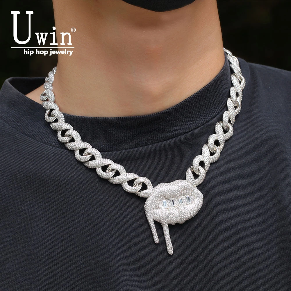 

Uwin 14mm Lip Wth Miami Iced Out Chains Micro Pave Cubic Zirconia Necklace Hiphop Luxury Copper Jewelry