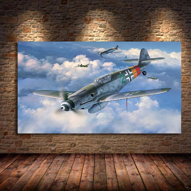 

Bf109 Fighter Air Battle Monoplane Fighter Classic Aircraft Plane Living Room Home Wall Art Decor Wood Frame Fabric Poster