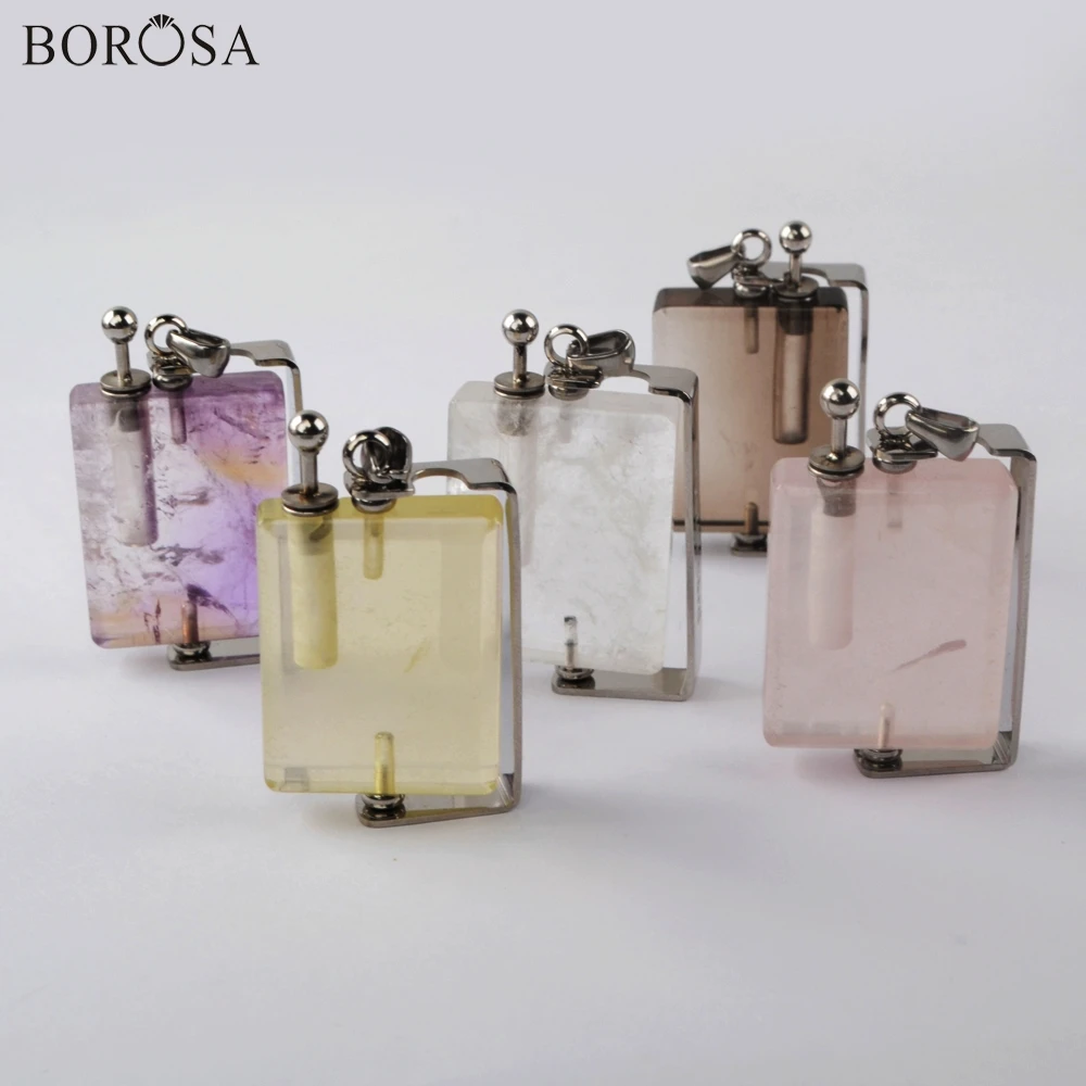 

BOROSA Fashion Natural Stones Perfume Bottle Pendant Rotatable Essential Oil Disffuser Pendant for Women Jewelry Making WX1301