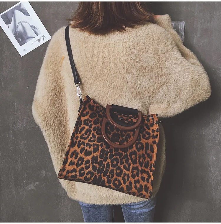 Сумка для покупок с леопардовым принтом Большая вместительная деревянная ручная