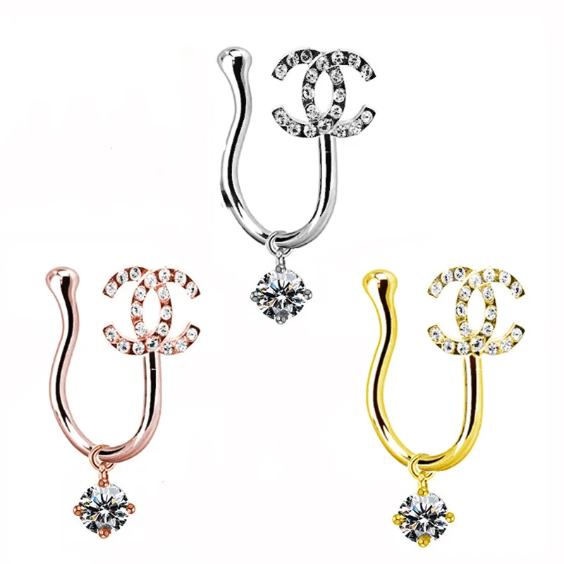 

1Pc Zircon Butterfly Fake Piercing Nose Ring Clip on Nose Ring Ear Clips Cuff Body Jewelry Womens Stainless Steel Nose Clip Fall
