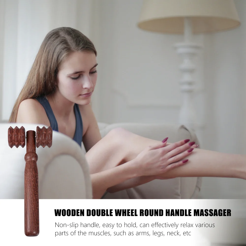 

1pc Two-wheel Roller Massager Wooden Hand Held Massager Wood Tool