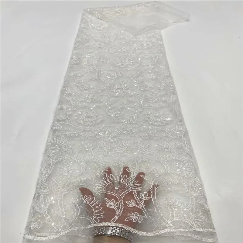 

African French Tulle Sequins Lace Fabric 2021 white High Quality Lace Material Nigerian Lace Fabrics For Garment Sewing green
