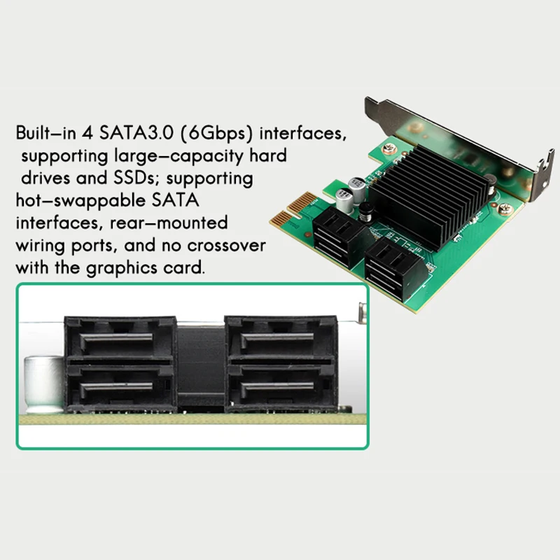 

PCIE SATA Expansion Card PCI-E to 4-Port SATA3.0 6 Gbps Adapter Card Supports Hot-Swappable SATA Interface