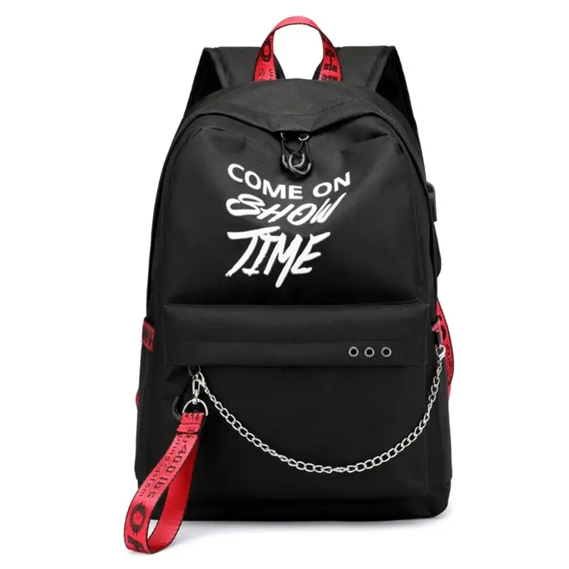 

School Bag Travel Waterproof Laptop Backpack Luminous Lyrics Print Charger USB