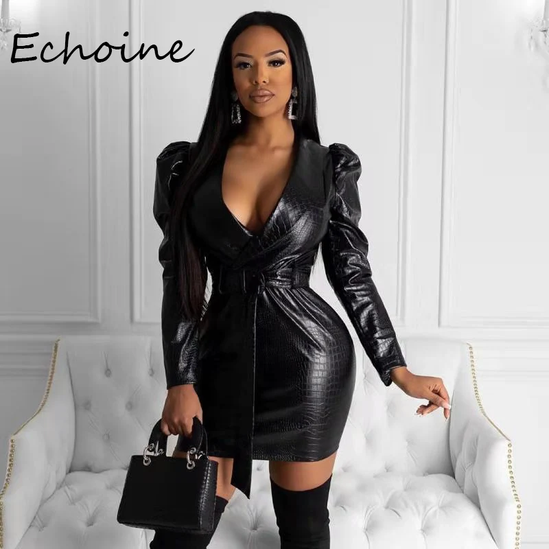 Весна 2020 платье из крокодиловой кожи кожаная юбка черного цвета Бандажное мини с