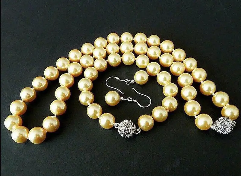 

Fashion 10 mm Shell Pearl Round Beads Necklace bracelet Earrings Set AAA
