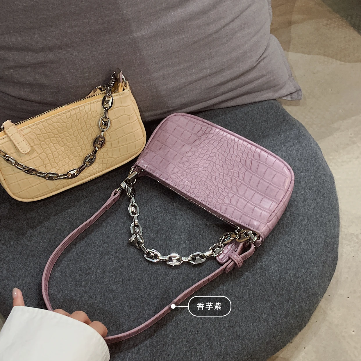 

New Vintage Underarm Shoulder Bag Women 2019 Pure Color Designer Chain Crocodile Pattern Handbag fashion Female Crossbody Bags