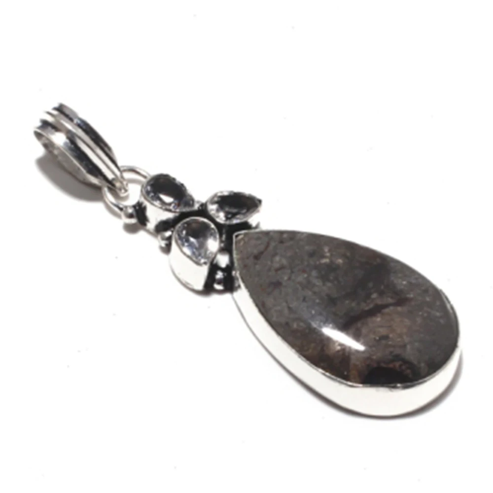 Подлинная яшма + белый топаз кулон серебряное покрытие над медью ручная работа