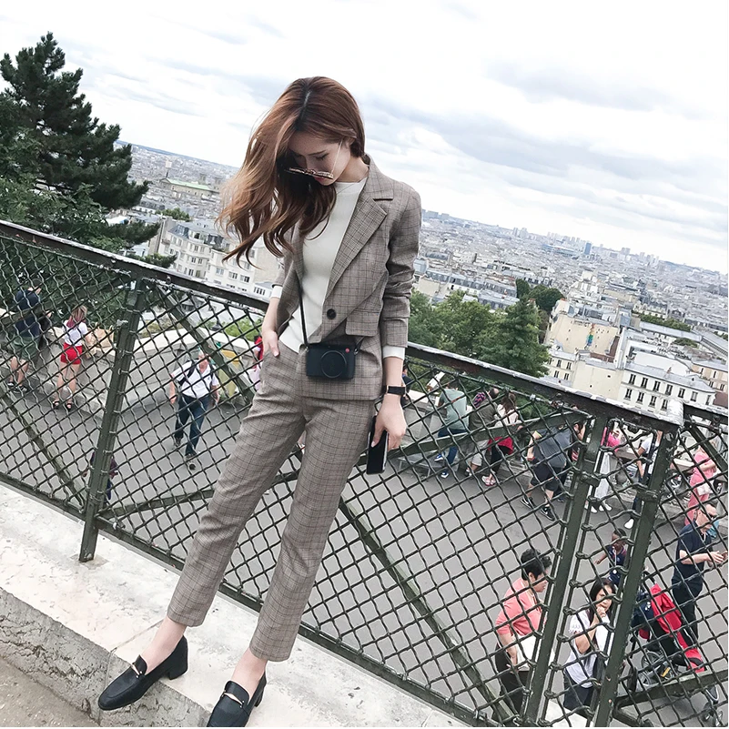 Женский клетчатый костюм в британском стиле из двух предметов ретро фанат