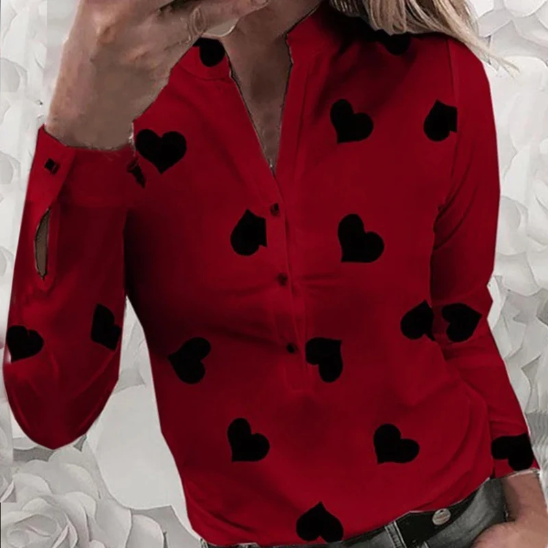 

Women Long Sleeve Printing Blouses Spring Autumn Casual Shirts For Ladies Tops Lovely Heart Florial Printed Tops S-2XL