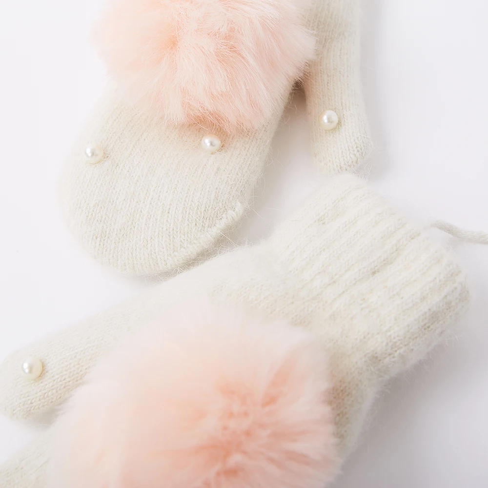 Metersbonwe Fashion pom-pom ladies Knitted Cashmere gloves Rabbit fur Gloves Mittens winter warm dual-use | Аксессуары для одежды